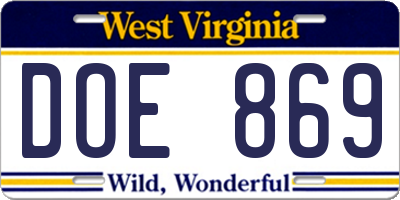 WV license plate DOE869
