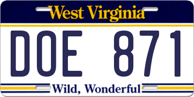 WV license plate DOE871