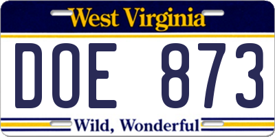 WV license plate DOE873
