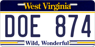 WV license plate DOE874