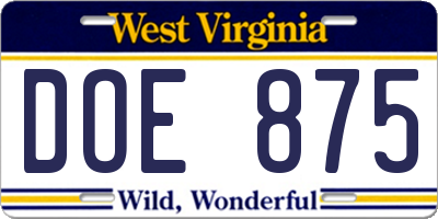 WV license plate DOE875