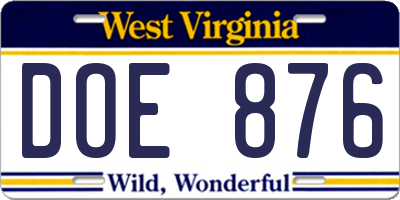 WV license plate DOE876