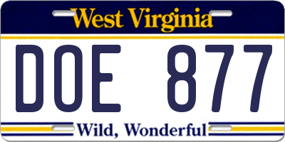 WV license plate DOE877