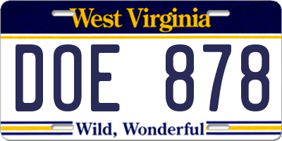 WV license plate DOE878