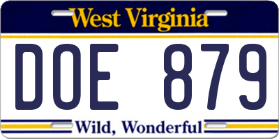WV license plate DOE879