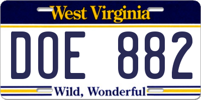 WV license plate DOE882