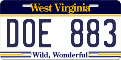 WV license plate DOE883