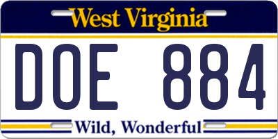 WV license plate DOE884