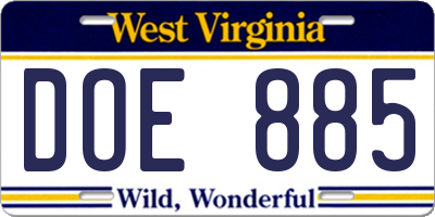 WV license plate DOE885