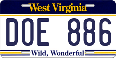WV license plate DOE886