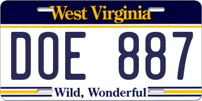 WV license plate DOE887