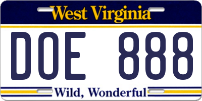 WV license plate DOE888