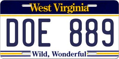 WV license plate DOE889