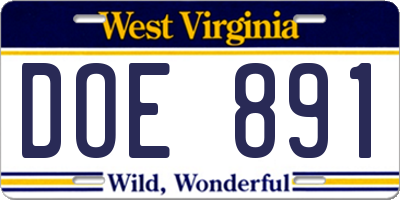WV license plate DOE891