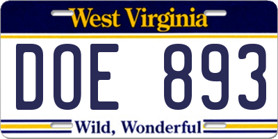 WV license plate DOE893
