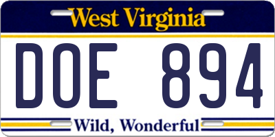 WV license plate DOE894