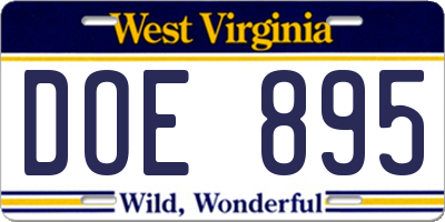 WV license plate DOE895