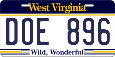 WV license plate DOE896