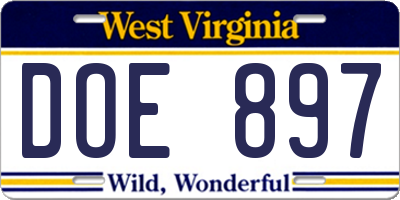 WV license plate DOE897