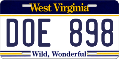 WV license plate DOE898