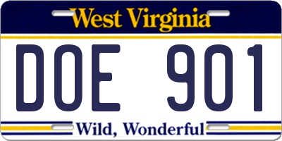 WV license plate DOE901
