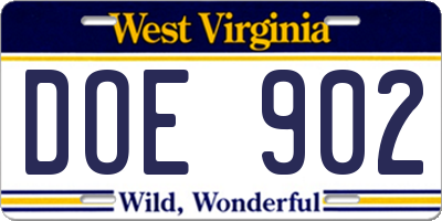 WV license plate DOE902