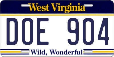 WV license plate DOE904
