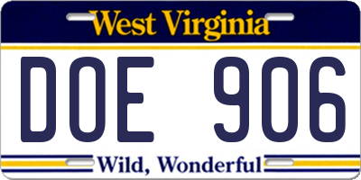 WV license plate DOE906