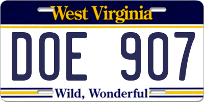 WV license plate DOE907
