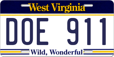 WV license plate DOE911