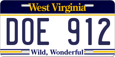 WV license plate DOE912