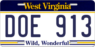 WV license plate DOE913