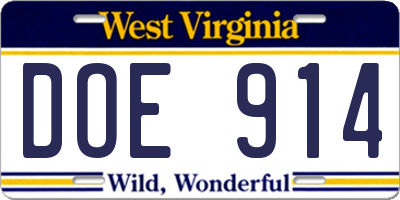WV license plate DOE914