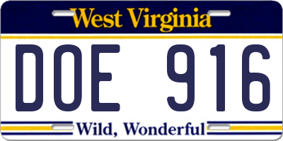 WV license plate DOE916