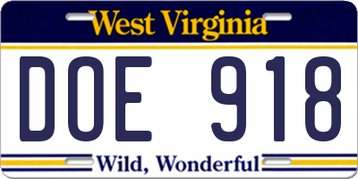 WV license plate DOE918
