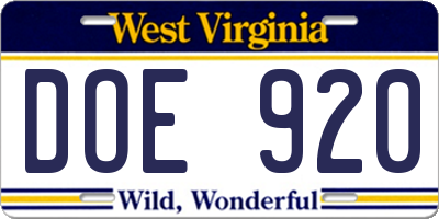 WV license plate DOE920