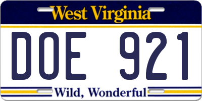 WV license plate DOE921