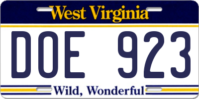 WV license plate DOE923