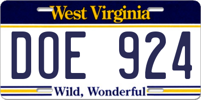 WV license plate DOE924