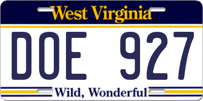 WV license plate DOE927