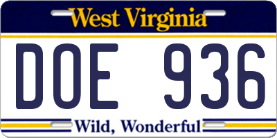 WV license plate DOE936