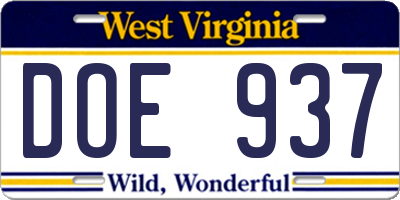 WV license plate DOE937
