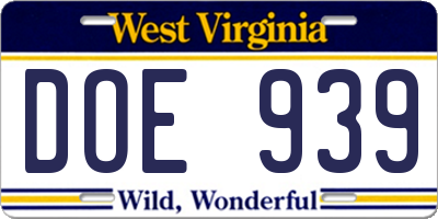 WV license plate DOE939