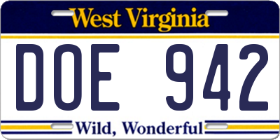 WV license plate DOE942