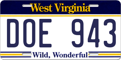 WV license plate DOE943