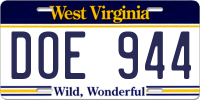 WV license plate DOE944