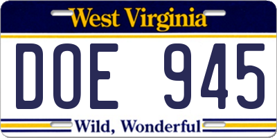 WV license plate DOE945