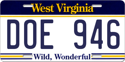 WV license plate DOE946