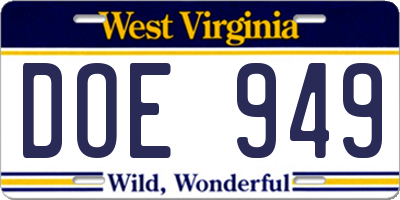 WV license plate DOE949