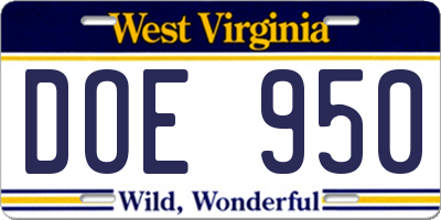 WV license plate DOE950
